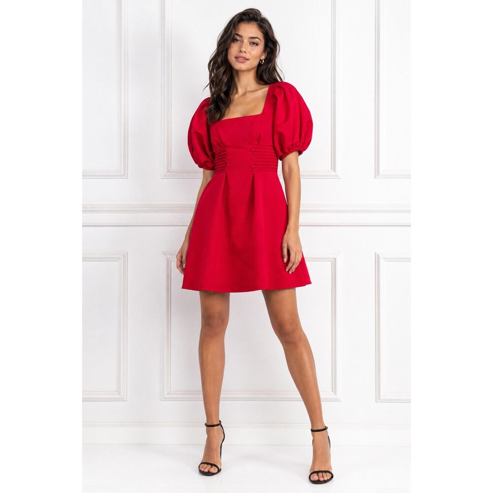Self-Portrait NWT Red size 2 Ottoman Mini Dress Puff-Sleeved